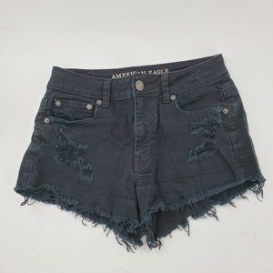 American Eagle Stretch Hi-Rise Festival Black Shorts Fringe Womens Size‎ 4